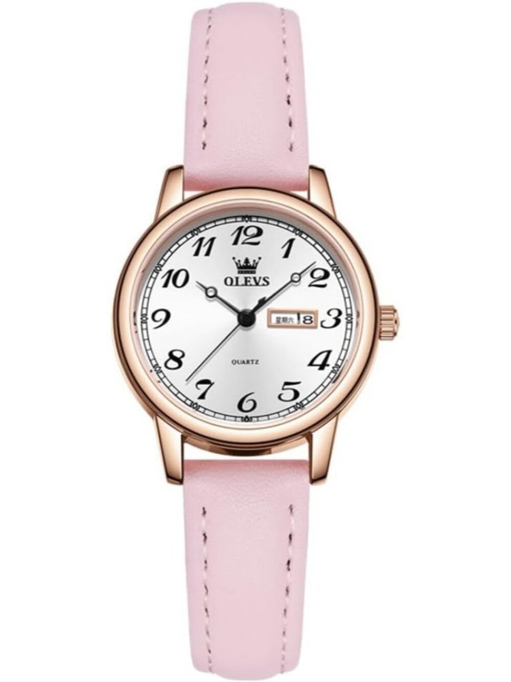 Olevs Women's Pink Vintage Leather Waterproof Reloj Mujer Quartz Luxury Watch
